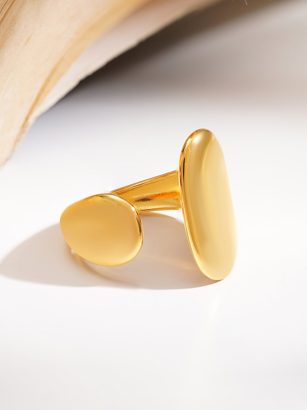 Demi Fine 18K Gold Plated Stainless steel Dual Disc Statement Ring Length - Adjustable