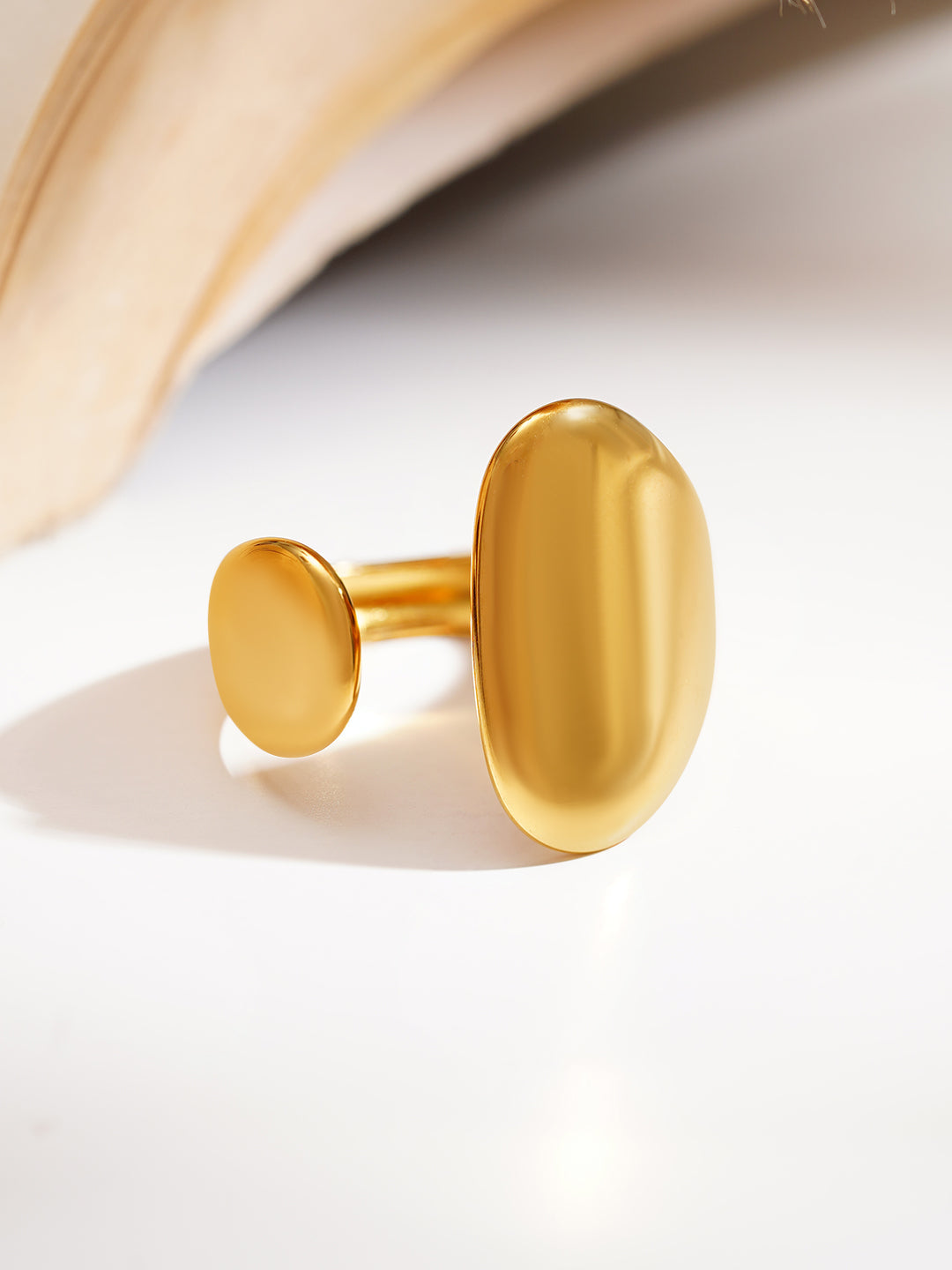 Demi Fine 18K Gold Plated Stainless steel Dual Disc Statement Ring Length - Adjustable