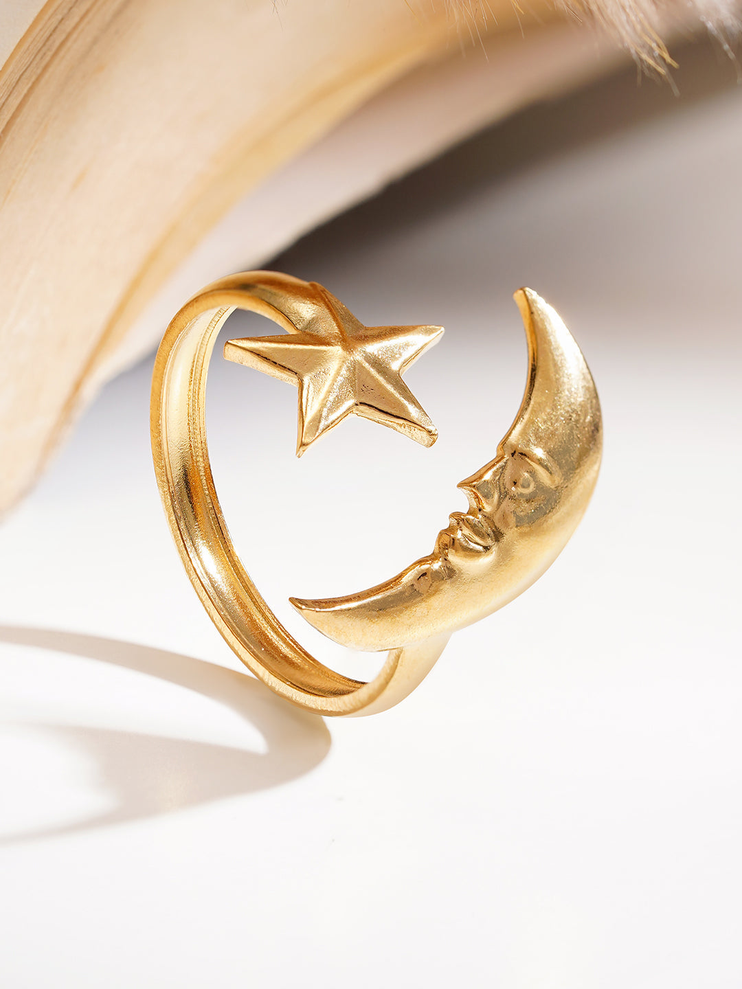 Demi Fine 18K Gold Plated Stainless steel Celestial Moon Star Open Ring Length - Adjustable