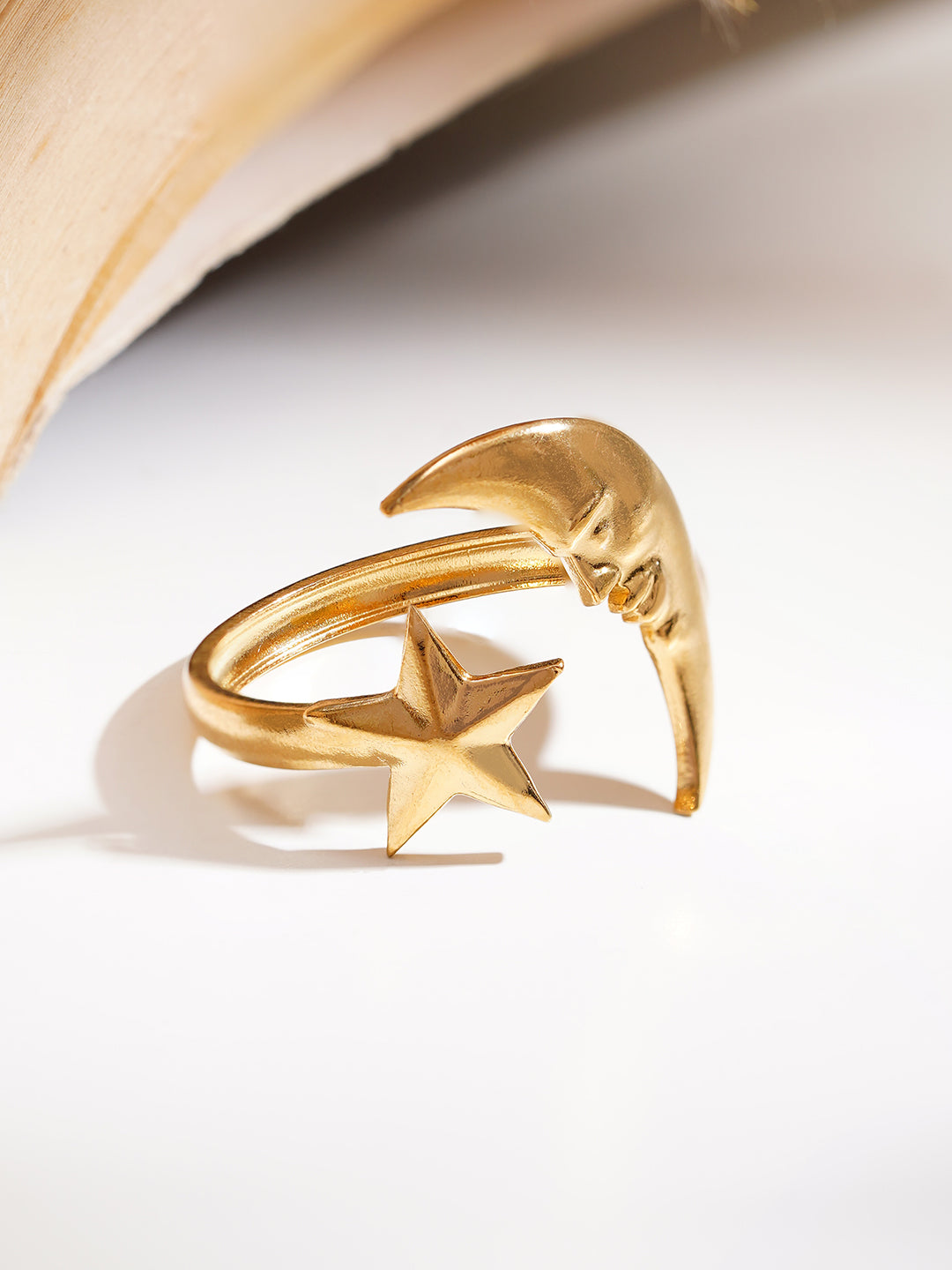 Demi Fine 18K Gold Plated Stainless steel Celestial Moon Star Open Ring Length - Adjustable