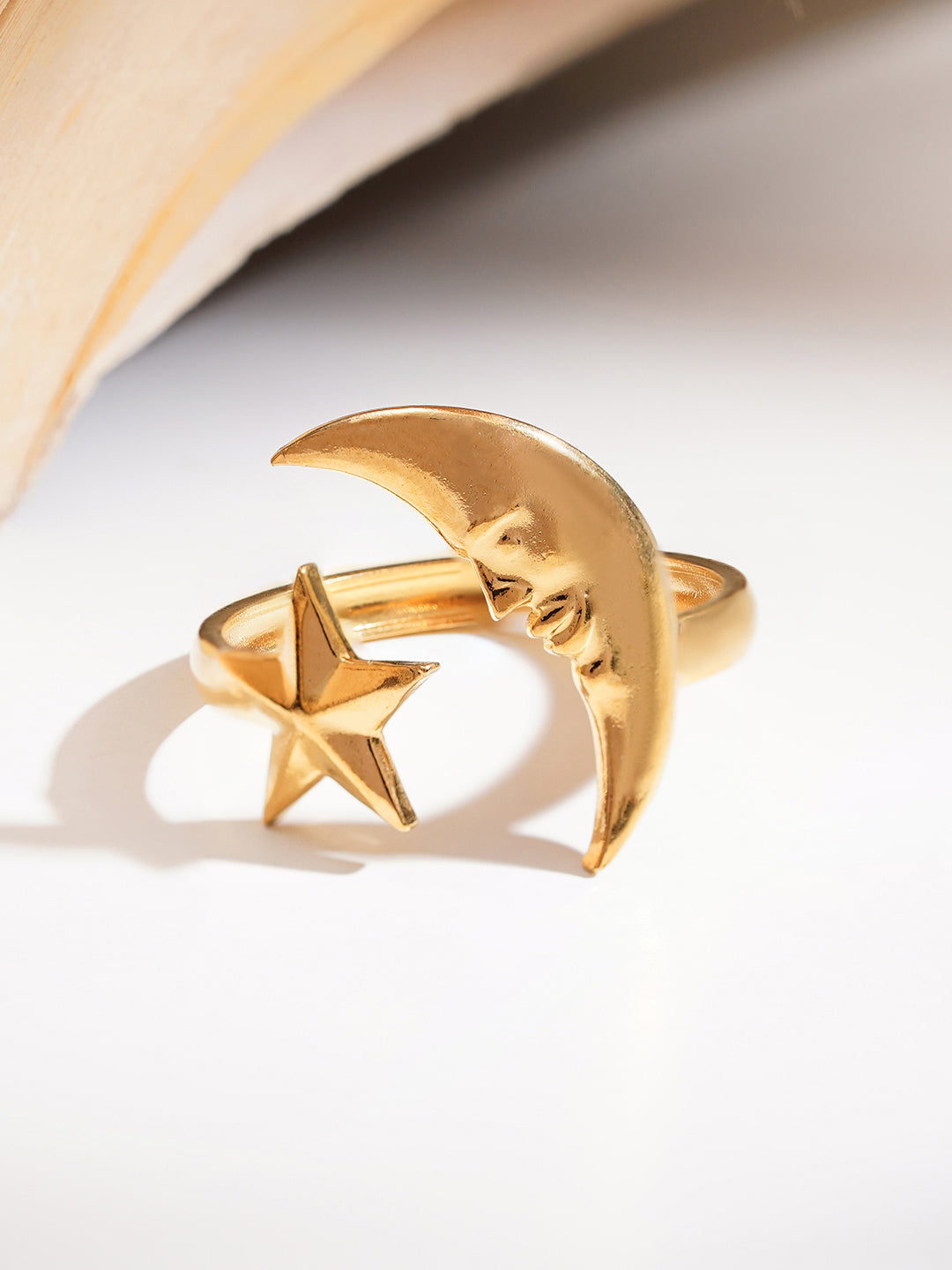 Demi Fine 18K Gold Plated Stainless steel Celestial Moon Star Open Ring Length - Adjustable