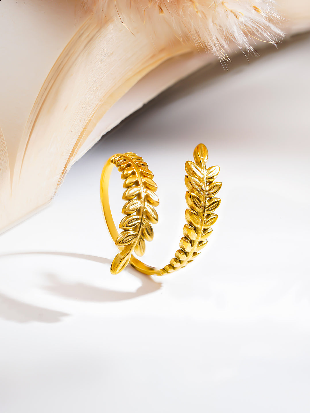 Demi Fine 18K Gold Plated Stainless steel Nature Inspired Leaf Ring Length - Adjustable