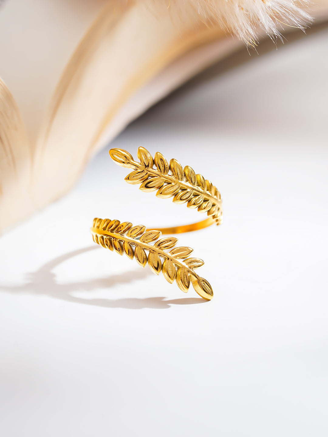 Demi Fine 18K Gold Plated Stainless steel Nature Inspired Leaf Ring Length - Adjustable