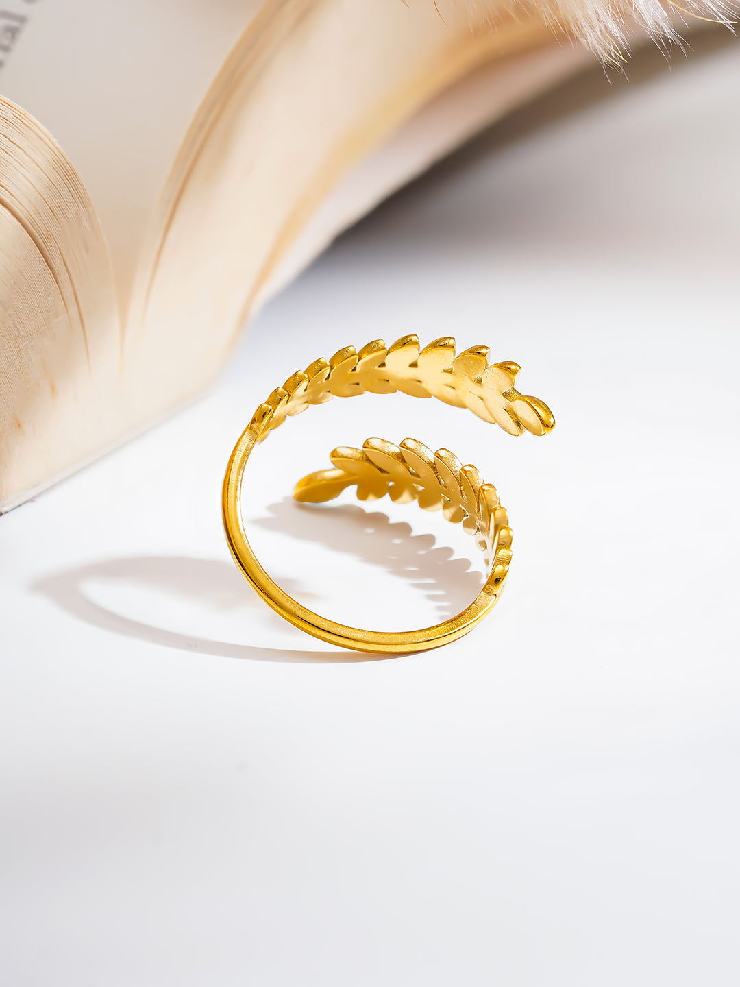 Demi Fine 18K Gold Plated Stainless steel Nature Inspired Leaf Ring Length - Adjustable