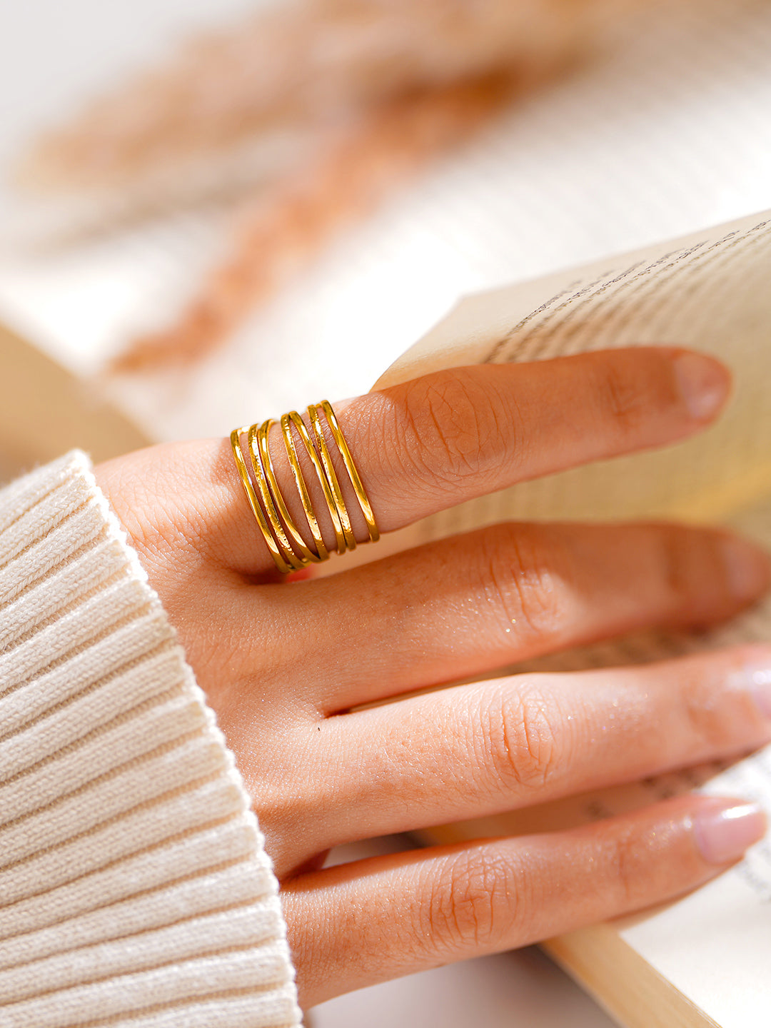 Demi Fine 18K Gold Plated Stainless steel Wide Multi Layer Ring Length - Adjustable