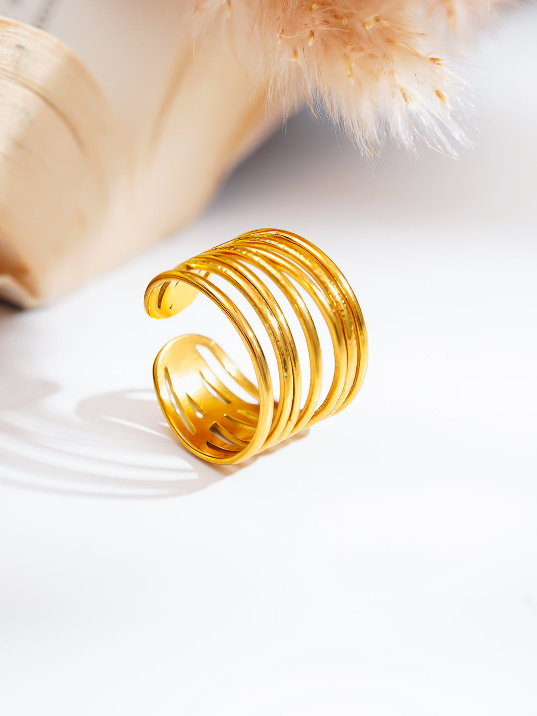 Demi Fine 18K Gold Plated Stainless steel Wide Multi Layer Ring Length - Adjustable