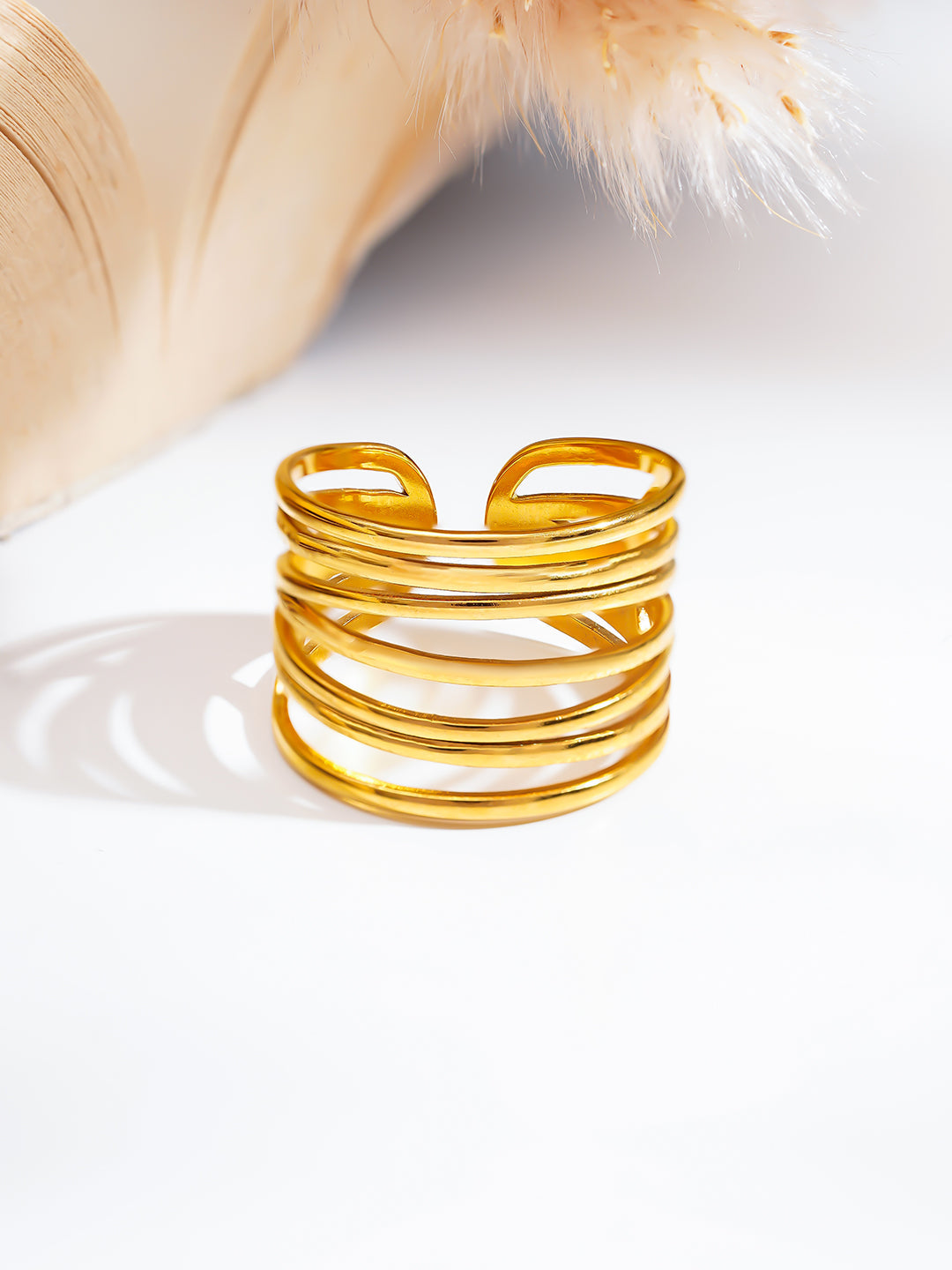 Demi Fine 18K Gold Plated Stainless steel Wide Multi Layer Ring Length - Adjustable