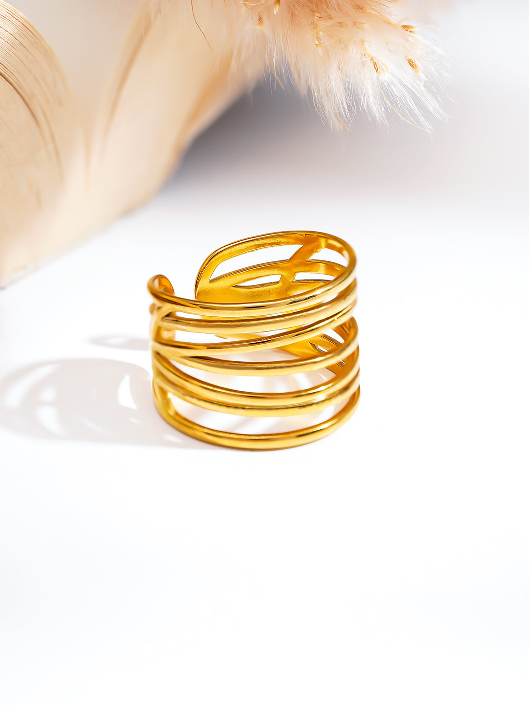Demi Fine 18K Gold Plated Stainless steel Wide Multi Layer Ring Length - Adjustable