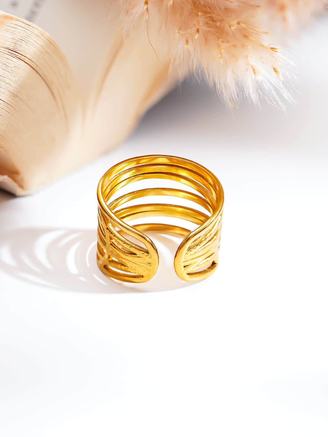 Demi Fine 18K Gold Plated Stainless steel Wide Multi Layer Ring Length - Adjustable