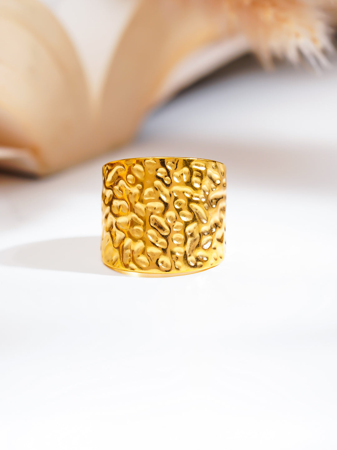 Demi Fine 18K Gold Plated Stainless steel Hammered Wide Band Ring Length - Adjustable