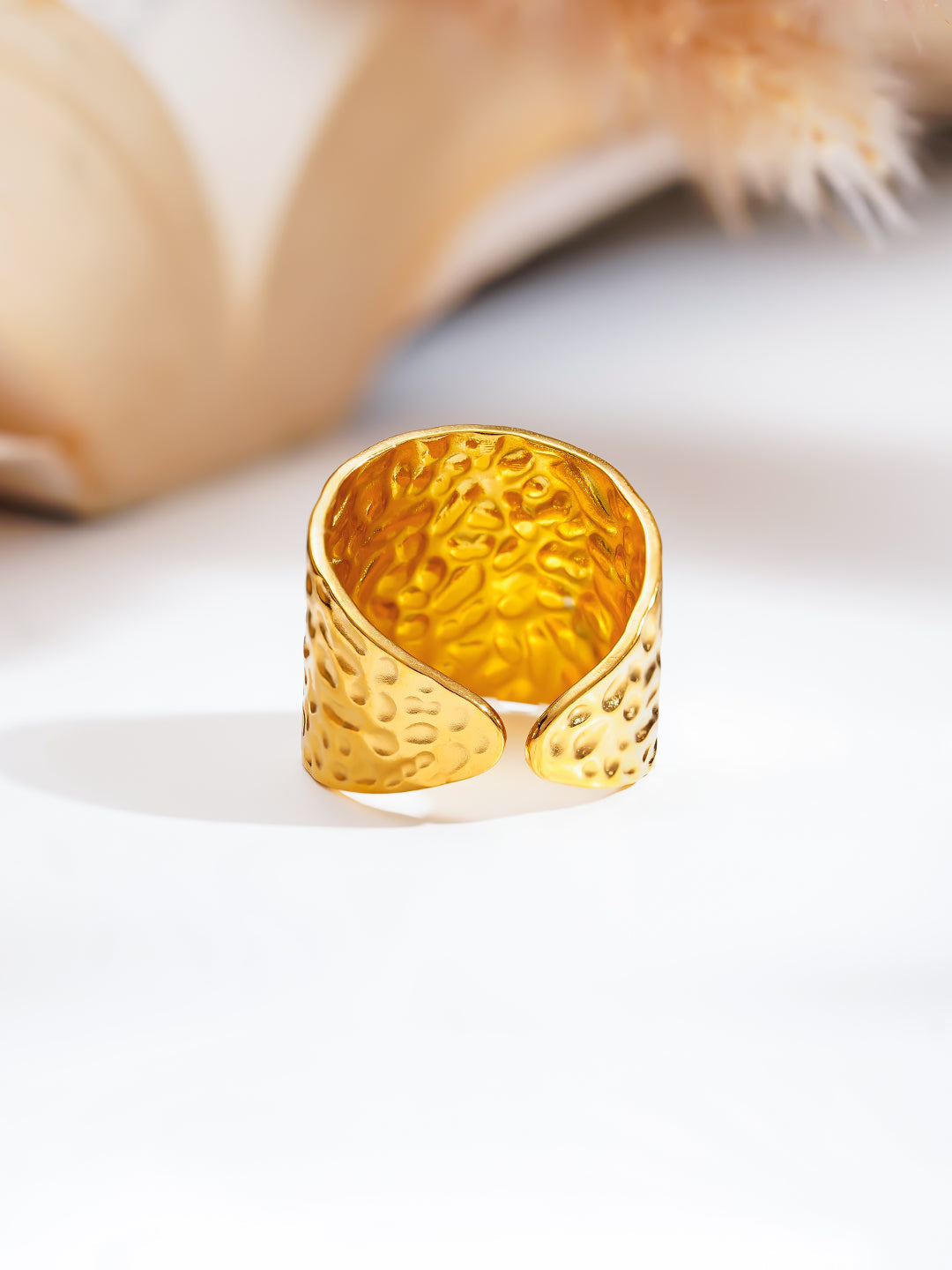 Demi Fine 18K Gold Plated Stainless steel Hammered Wide Band Ring Length - Adjustable