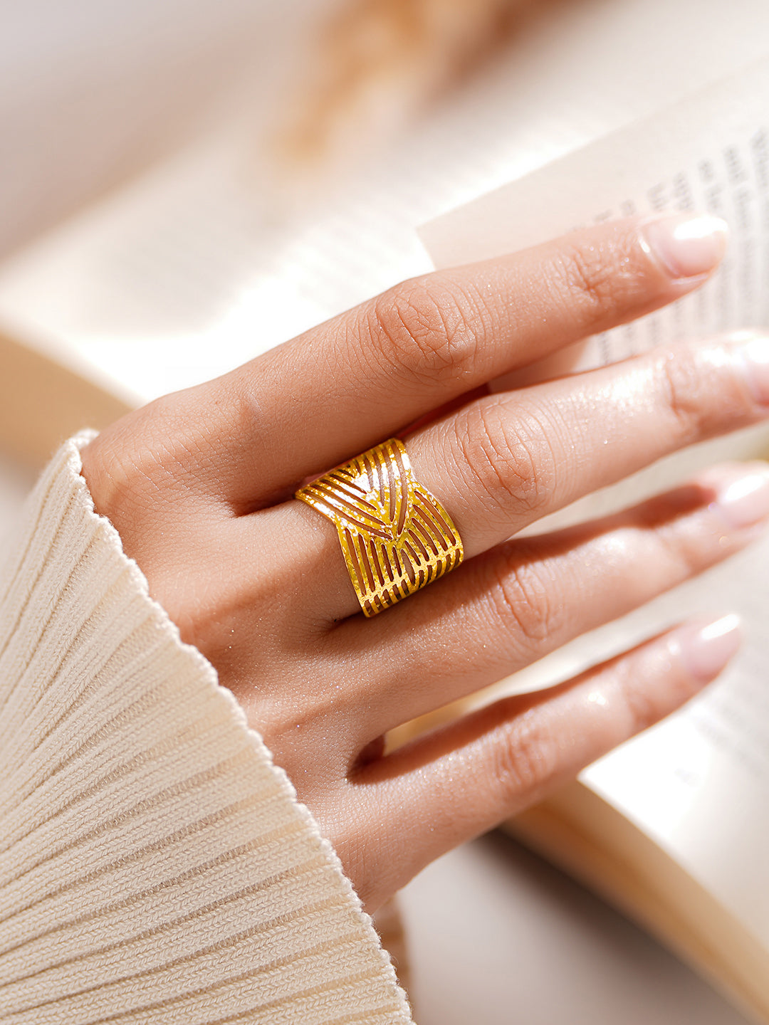 Demi Fine 18K Gold Plated Stainless steel Luxe Curve Gold Ring Length - Adjustable
