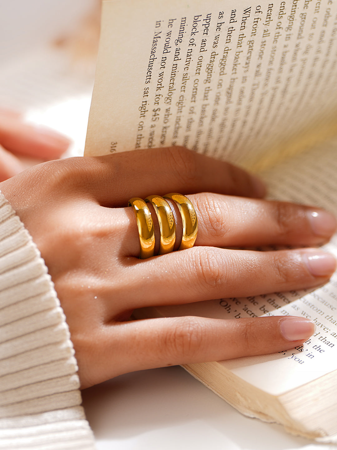 Demi Fine 18K Gold Plated Stainless steel Power Glow Statement Ring Length - Adjustable