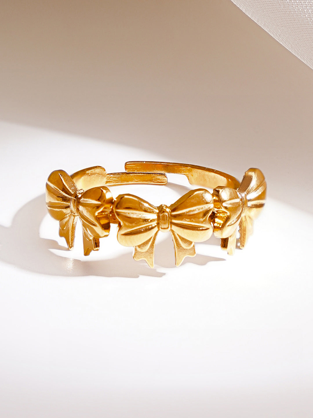 Demi Fine 18K Gold Plated Stainless steel Multi Bow Charm Adjustable Ring フリーサイズ