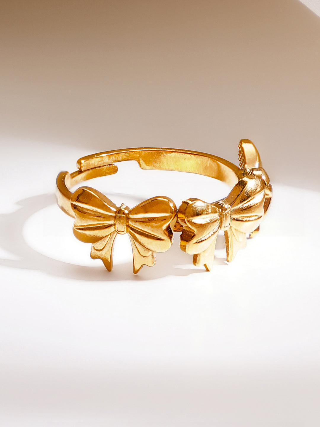 Demi Fine 18K Gold Plated Stainless steel Multi Bow Charm Adjustable Ring フリーサイズ