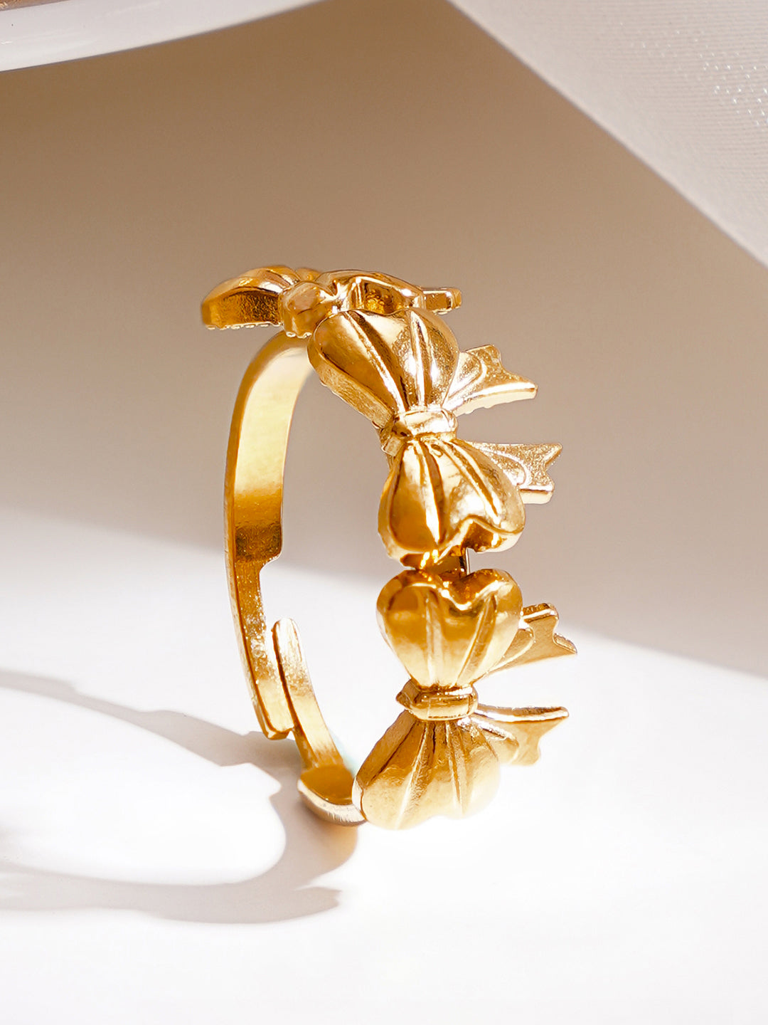 Demi Fine 18K Gold Plated Stainless steel Multi Bow Charm Adjustable Ring フリーサイズ