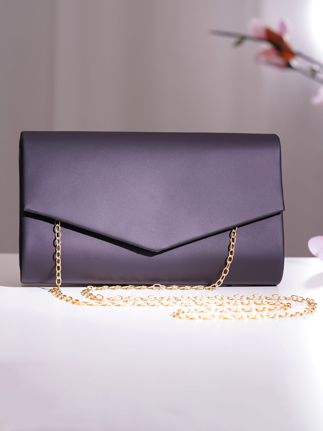 【Rubans】 Black Envelope Clutch Handbag｜ブラック エンベロープ クラッチ ハンドバッグ