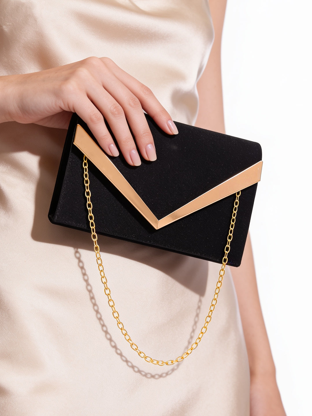 【Rubans】 Black Metallic Envelope Clutch Handbag｜ブラックメタリック エンベロープ クラッチバッグ