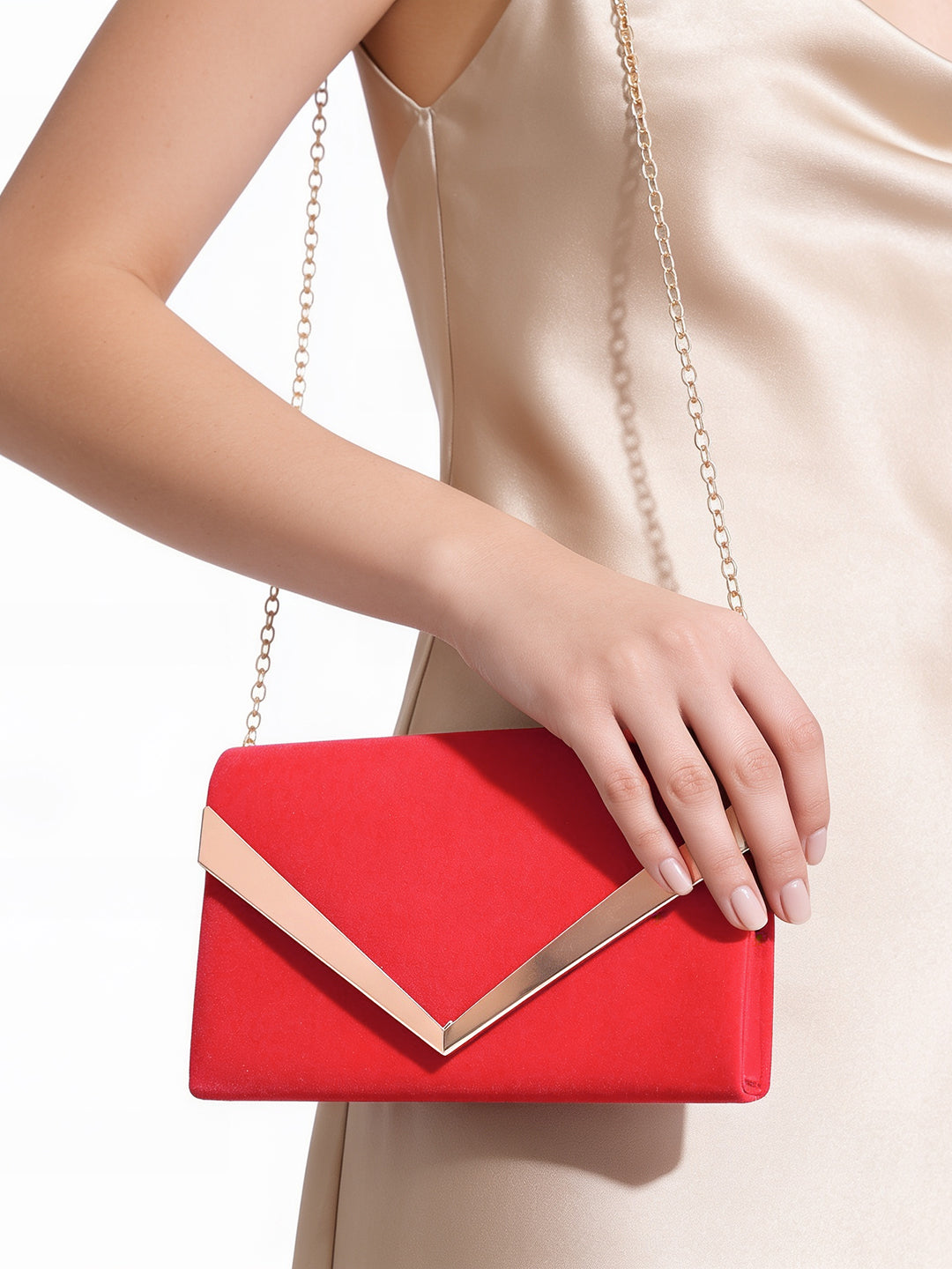 【Rubans】 Red Metallic Envelope Clutch Handbag｜レッドメタリック エンベロープ クラッチバッグ
