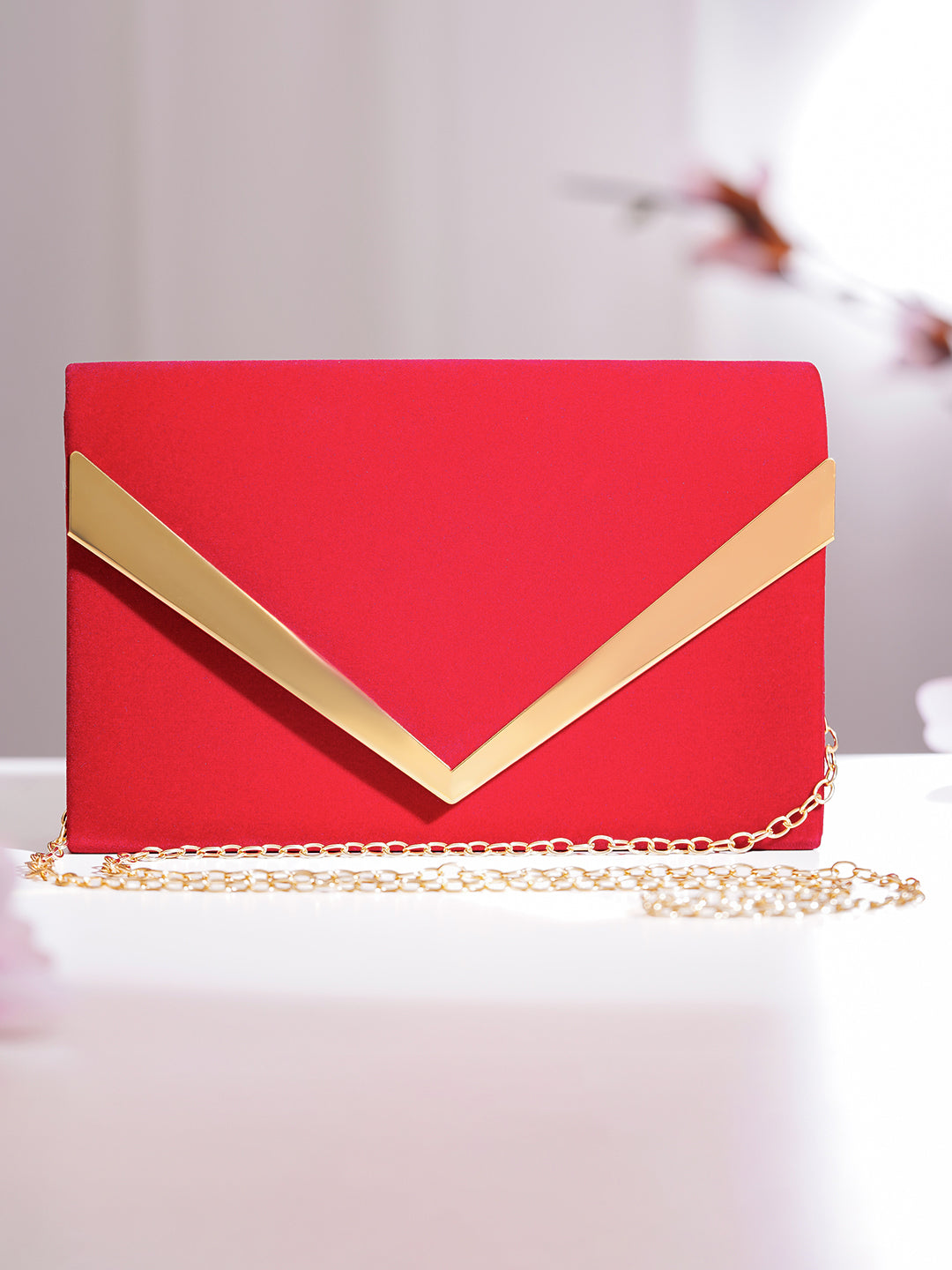 【Rubans】 Red Metallic Envelope Clutch Handbag｜レッドメタリック エンベロープ クラッチバッグ