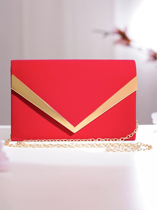 【Rubans】 Red Metallic Envelope Clutch Handbag｜レッドメタリック エンベロープ クラッチバッグ