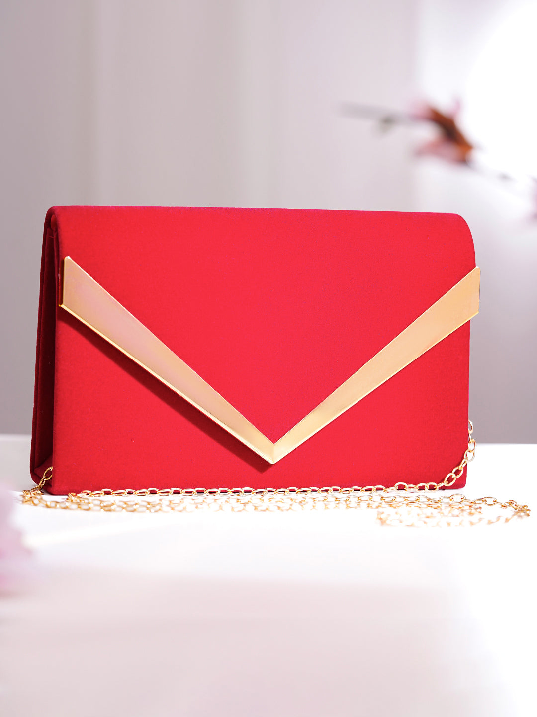 【Rubans】 Red Metallic Envelope Clutch Handbag｜レッドメタリック エンベロープ クラッチバッグ