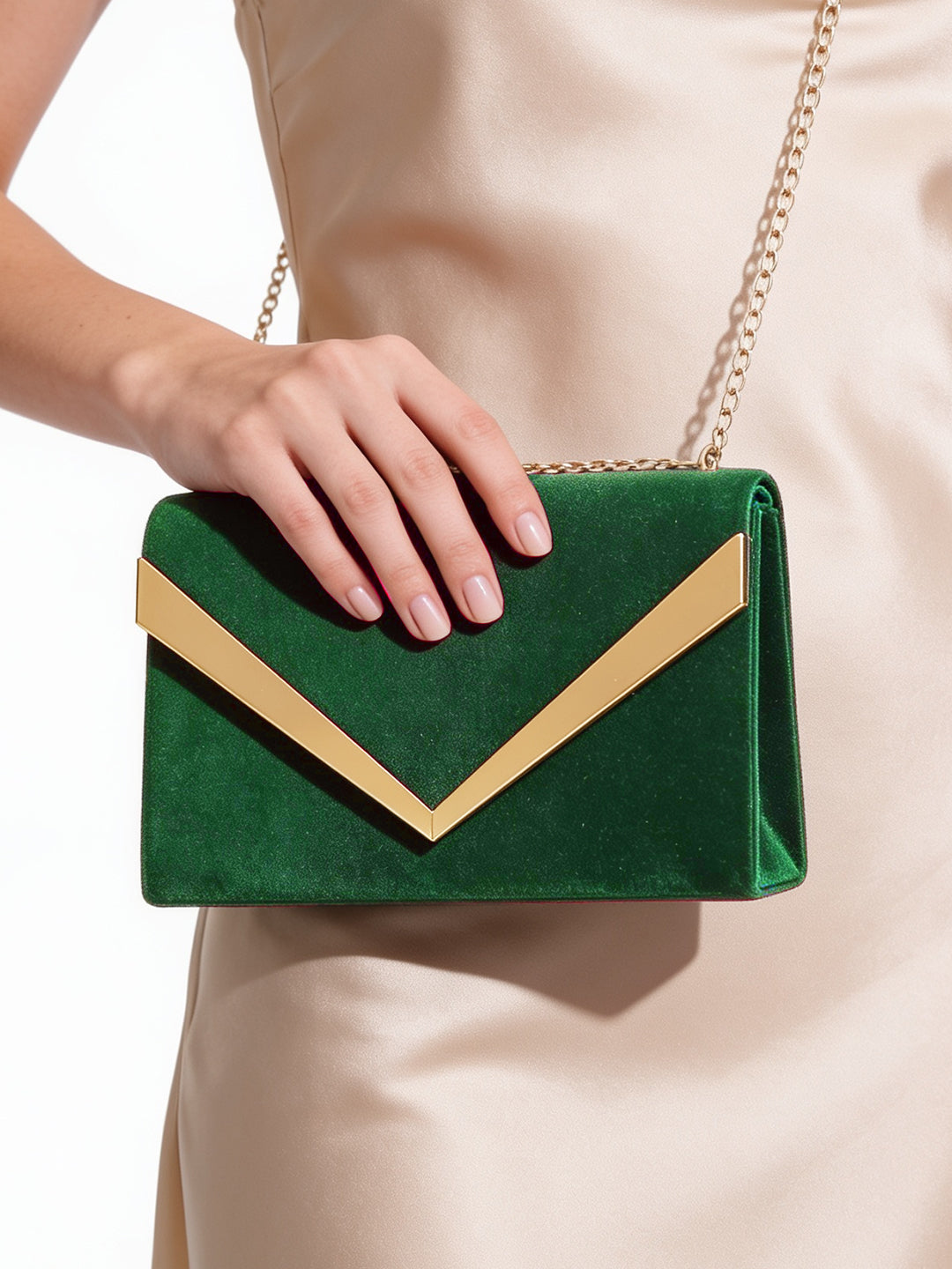 【Rubans】 Green Metallic Envelope Clutch Handbag｜グリーンメタリック エンベロープ クラッチバッグ