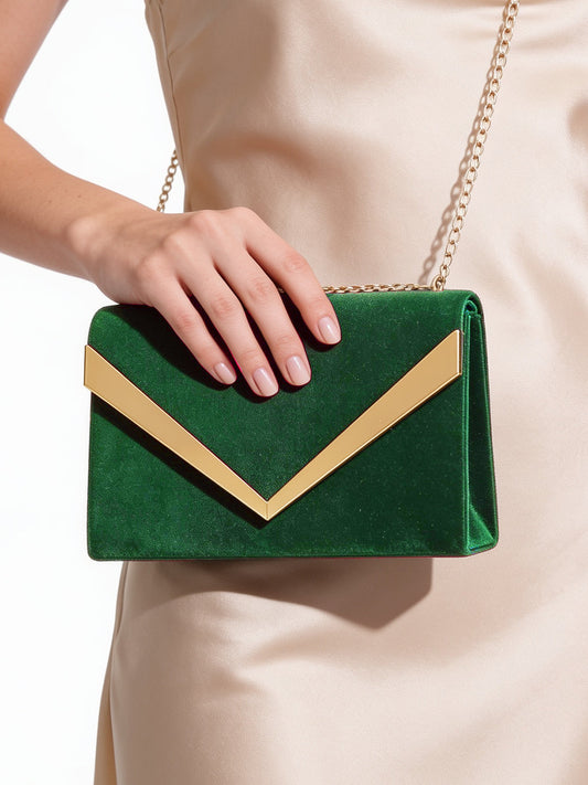 【Rubans】 Green Metallic Envelope Clutch Handbag｜グリーンメタリック エンベロープ クラッチバッグ