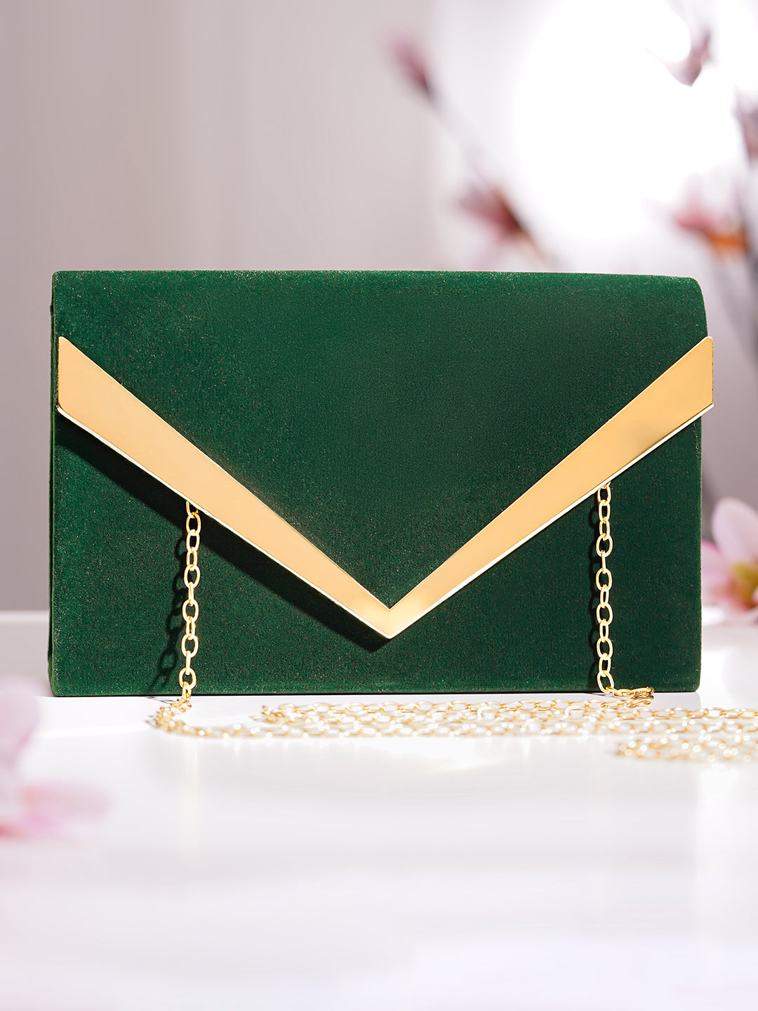 【Rubans】 Green Metallic Envelope Clutch Handbag｜グリーンメタリック エンベロープ クラッチバッグ