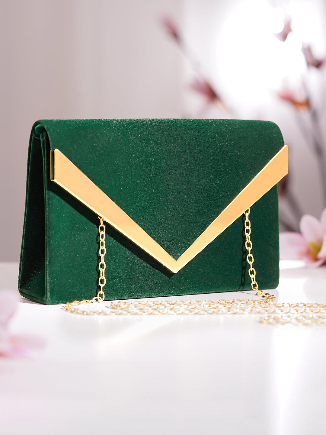 【Rubans】 Green Metallic Envelope Clutch Handbag｜グリーンメタリック エンベロープ クラッチバッグ