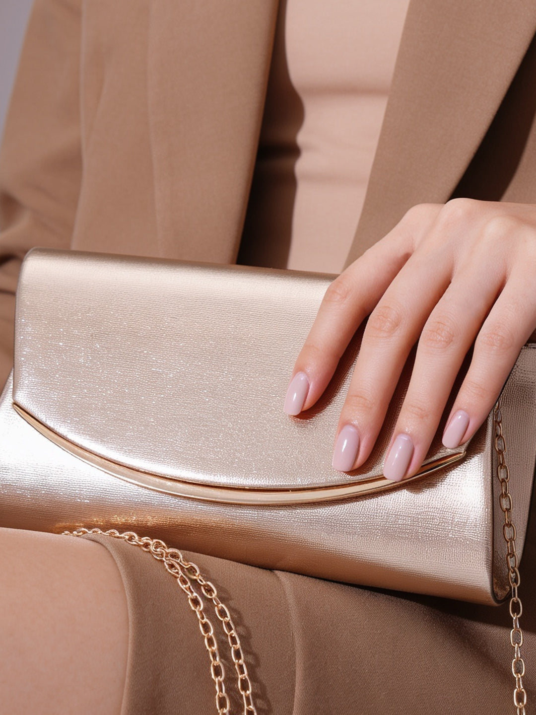 【Rubans】 Rose Gold Metallic Envelope Clutch Handbag｜ローズゴールド メタリック エンベロープ クラッチ ハンドバッグ