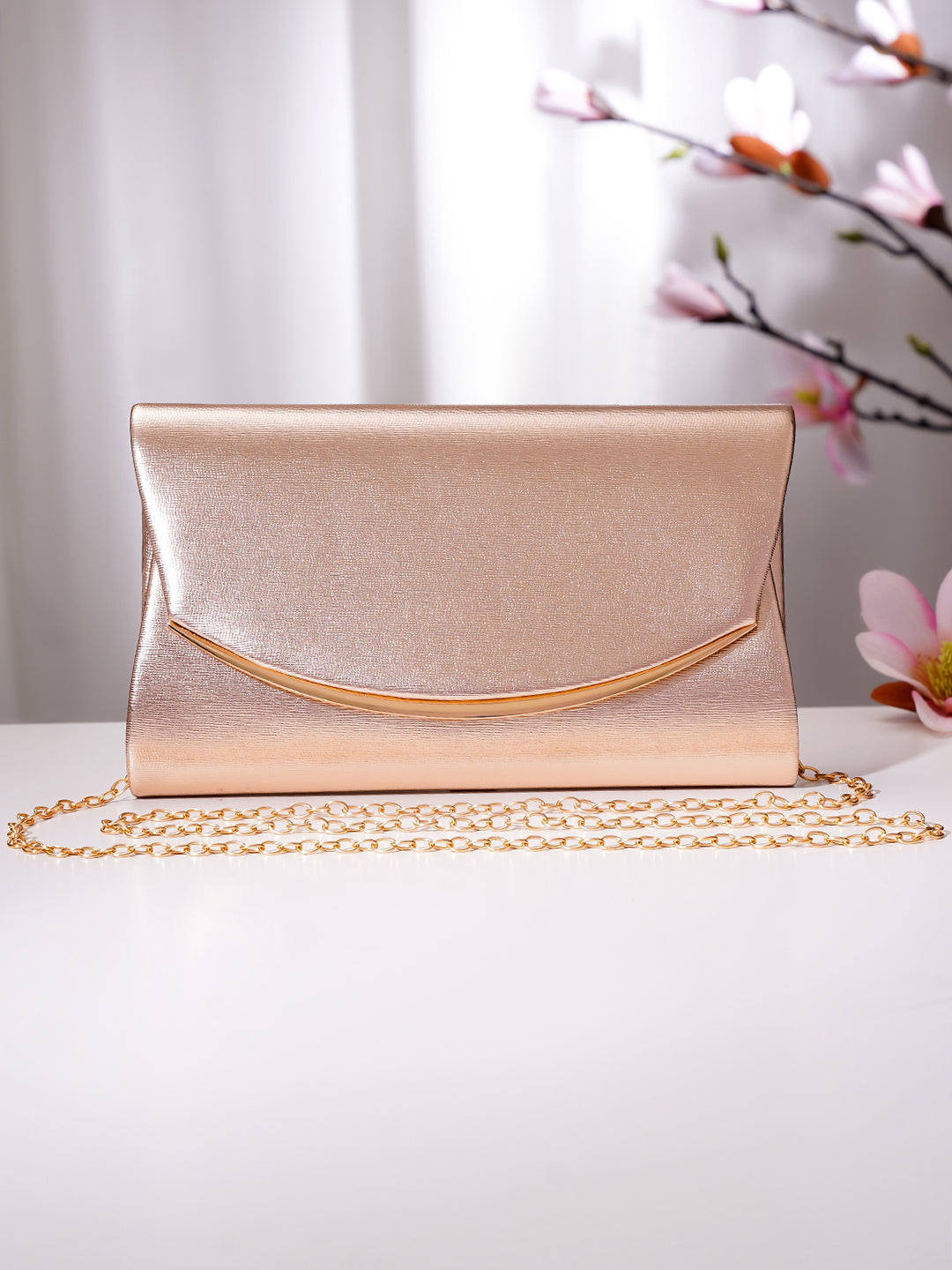 【Rubans】 Rose Gold Metallic Envelope Clutch Handbag｜ローズゴールド メタリック エンベロープ クラッチ ハンドバッグ