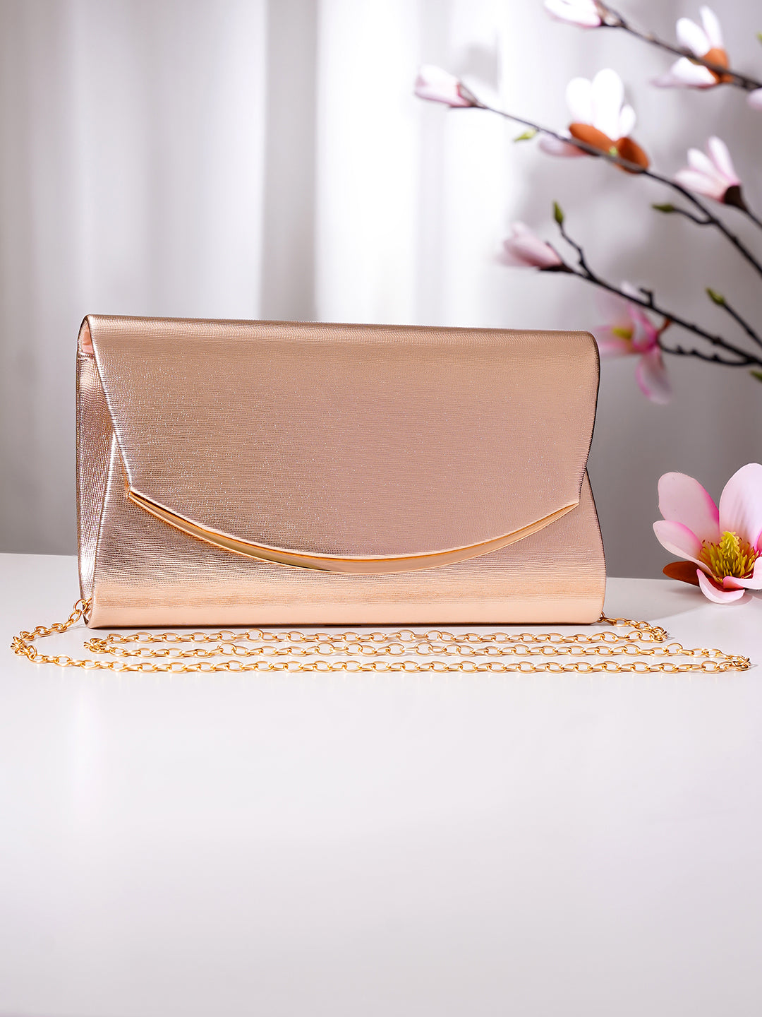 【Rubans】 Rose Gold Metallic Envelope Clutch Handbag｜ローズゴールド メタリック エンベロープ クラッチ ハンドバッグ