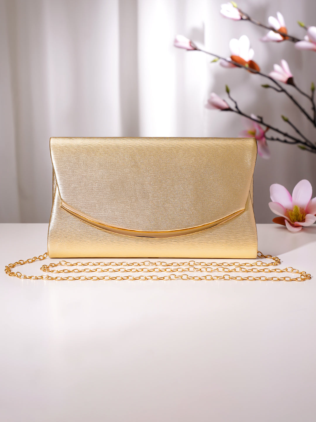【Rubans】 Gold Metallic Envelope Clutch Handbag｜ゴールド メタリック エンベロープ クラッチ ハンドバッグ