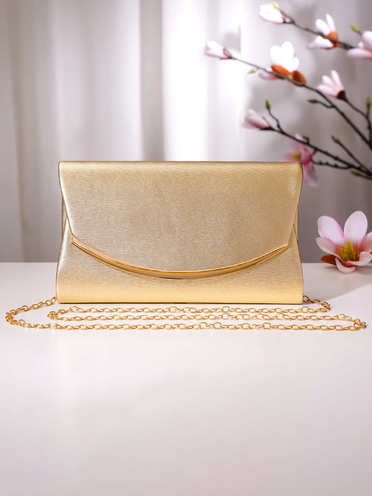 【Rubans】 Gold Metallic Envelope Clutch Handbag｜ゴールド メタリック エンベロープ クラッチ ハンドバッグ