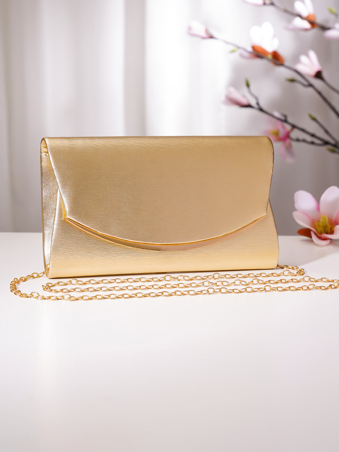 【Rubans】 Gold Metallic Envelope Clutch Handbag｜ゴールド メタリック エンベロープ クラッチ ハンドバッグ