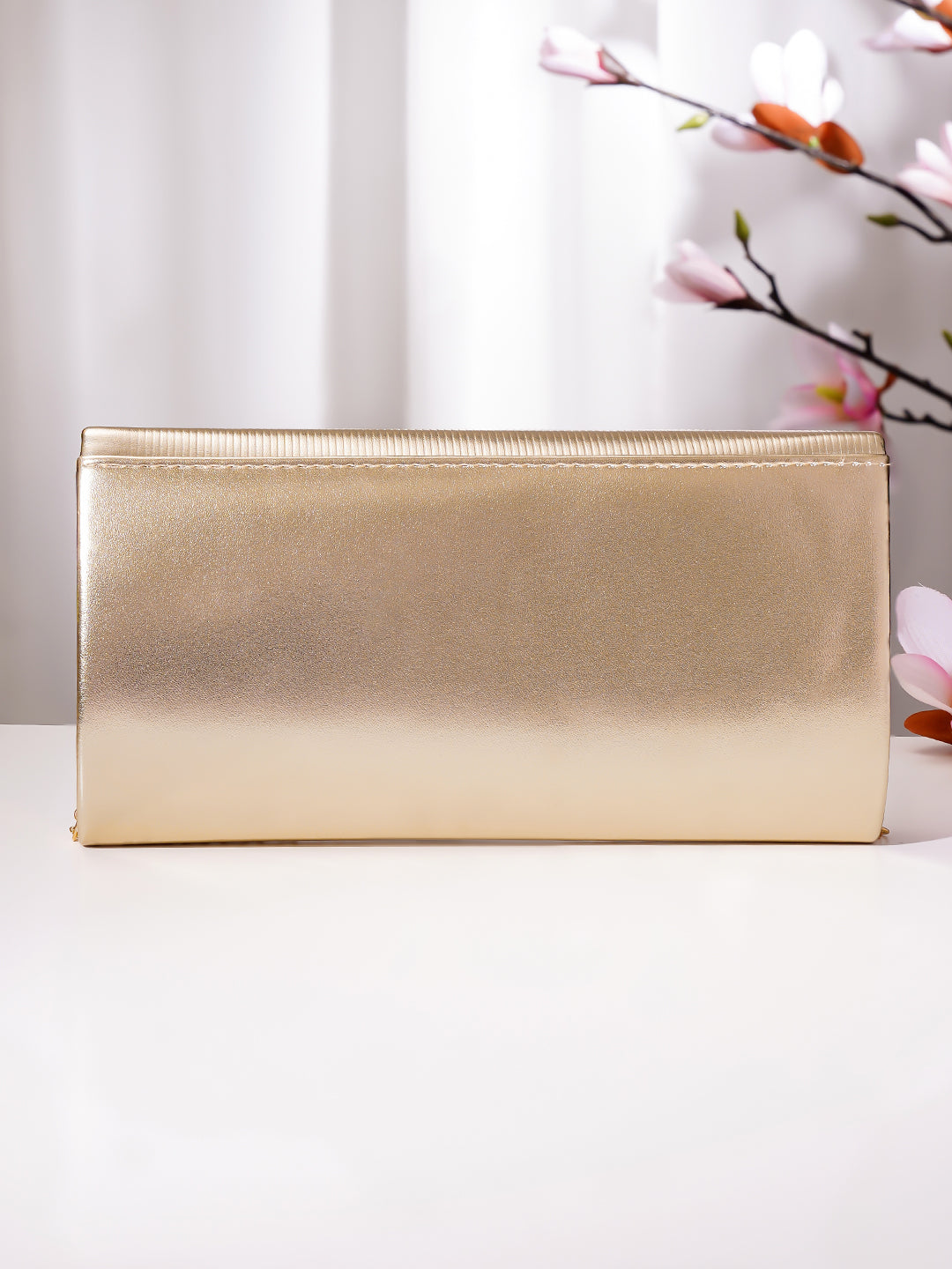 【Rubans】 Champagne Gold Textured Envelope Clutch Handbag｜シャンパンゴールド テクスチャード エンベロープ クラッチバッグ