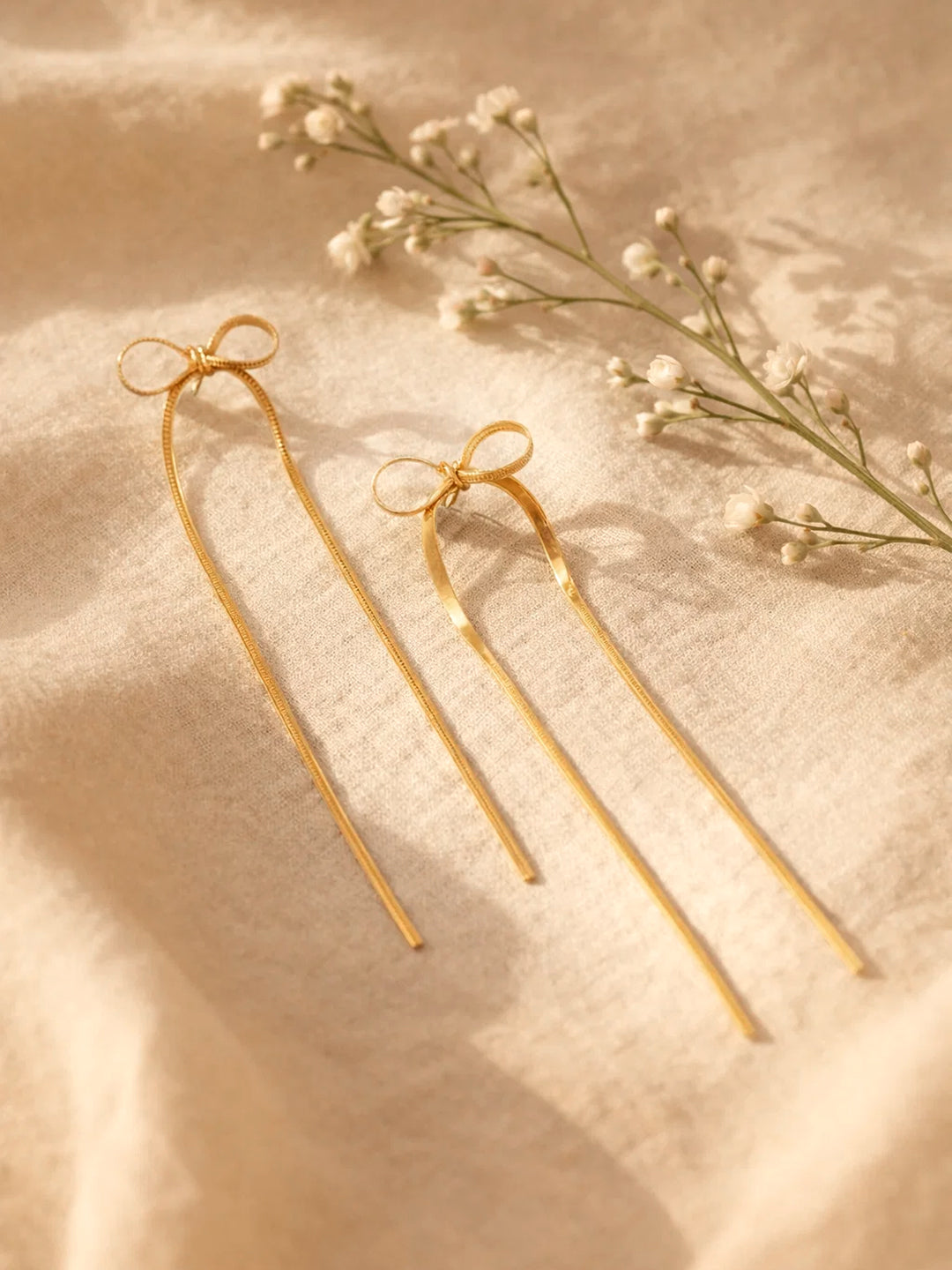 Demi Fine 18K Gold Plated Stainless steel Bow Long Drop Dangler Earrings Length - 10 cm