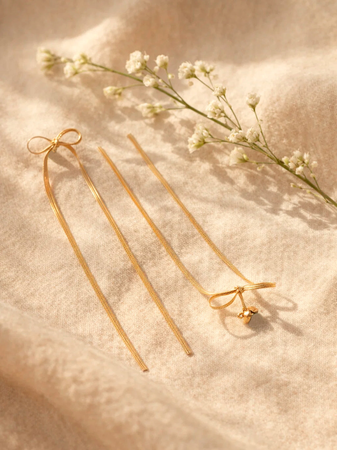 Demi Fine 18K Gold Plated Stainless steel Bow Long Drop Dangler Earrings Length - 10 cm