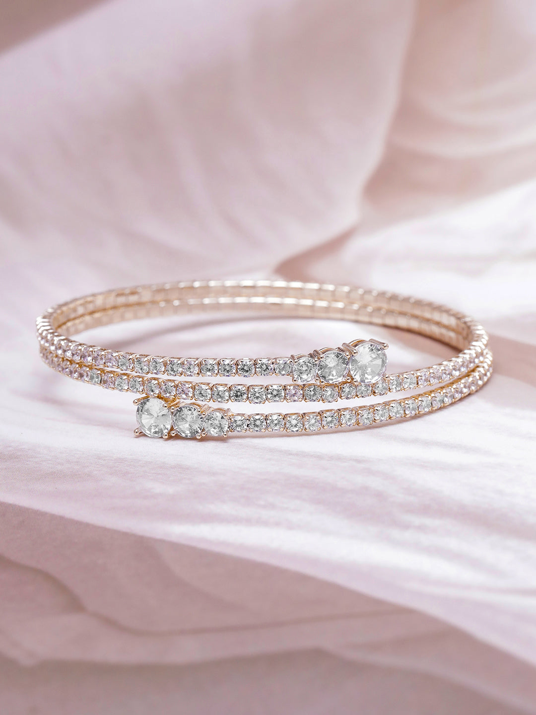 22K Gold Plated AD & Cubic Zirconia Studded Triple Layered Bracelet Gold