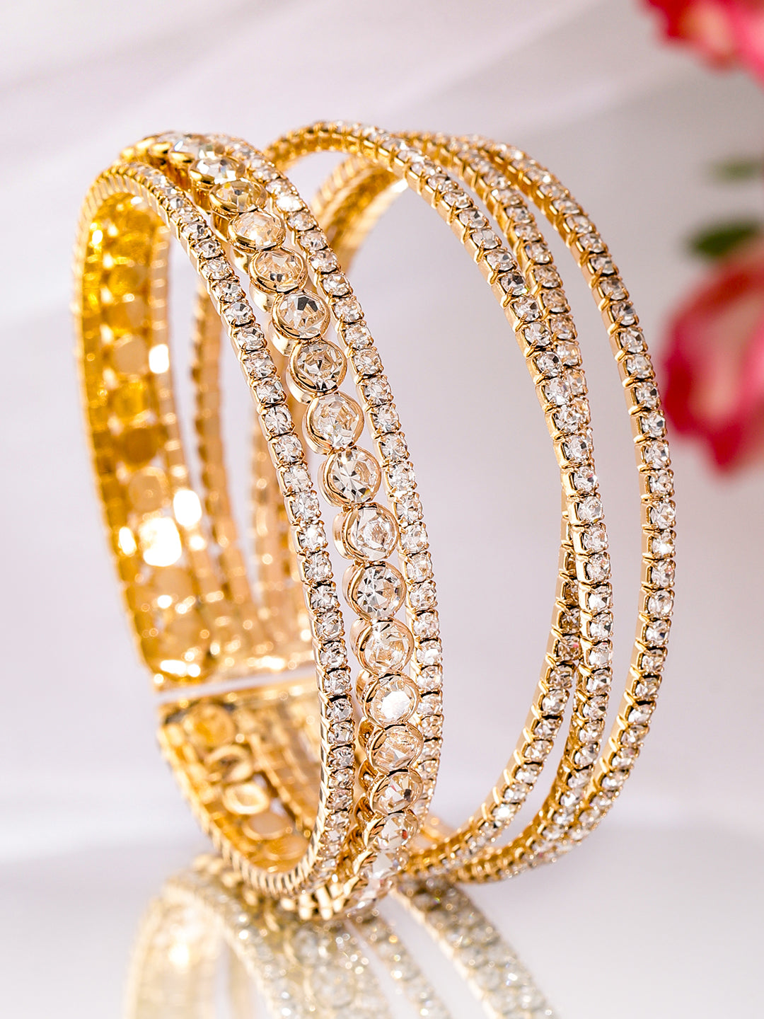 【Rubans】 18K Gold-Plated Cuff Bracelet with Sparkling AD & Cubic Zirconia Stones｜18K ゴールドメッキ AD キュービックジルコニア カフブレスレット｜フリーサイズ