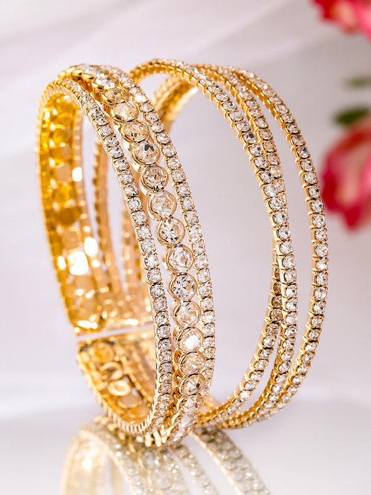 【Rubans】 18K Gold-Plated Cuff Bracelet with Sparkling AD & Cubic Zirconia Stones｜18K ゴールドメッキ AD キュービックジルコニア カフブレスレット｜フリーサイズ