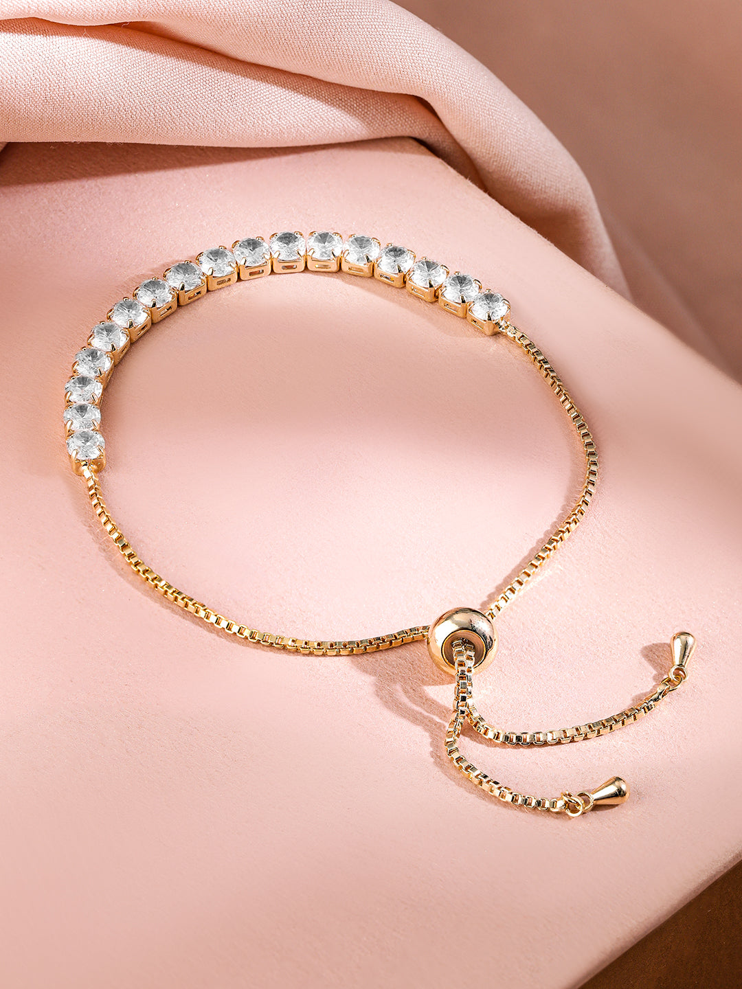 Rubans 18K Gold-Plated Adjustable Pull Chain Cubic Zirconia Studded Bracelet Gold