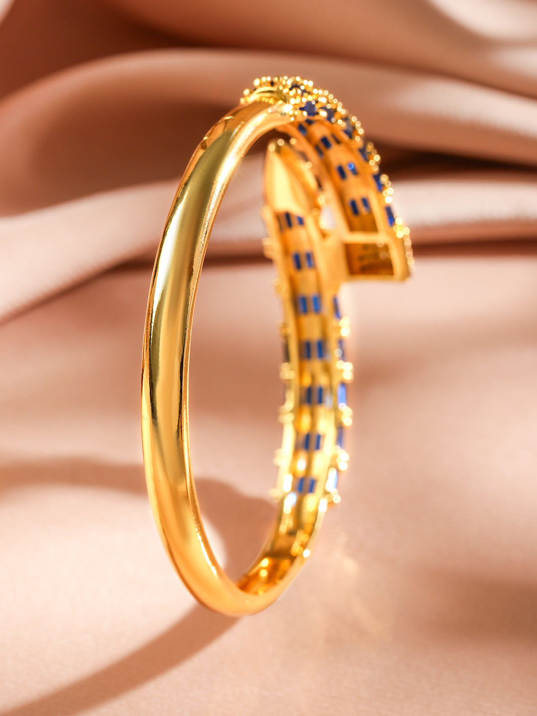 Rubans 22K Gold-Plated Blue Baguette-Cut White Cubic Zirconia Serpent Bracelet Openable Gold