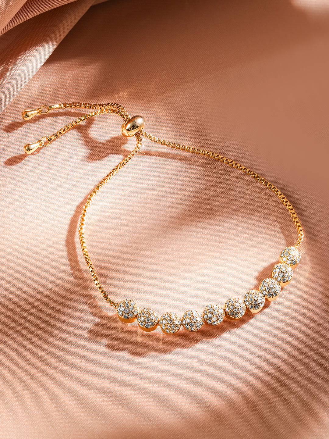 【Rubans】 18K Gold-Plated Cubic Zirconia Adjustable Pull Chain Bracelet｜18Kゴールドメッキ キュービックジルコニア アジャスタブル プルチェーン ブレスレット