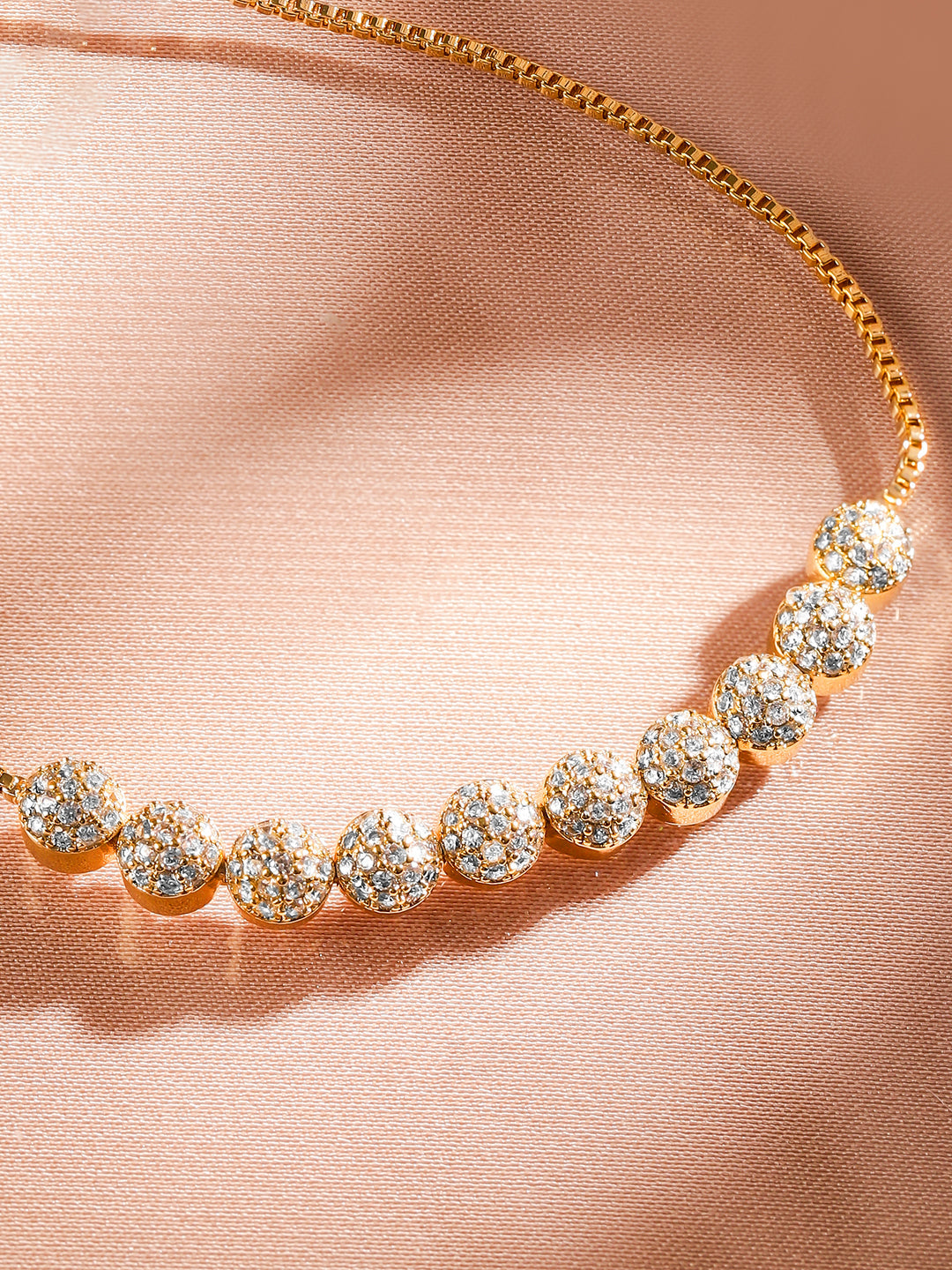 【Rubans】 18K Gold-Plated Cubic Zirconia Adjustable Pull Chain Bracelet｜18Kゴールドメッキ キュービックジルコニア アジャスタブル プルチェーン ブレスレット