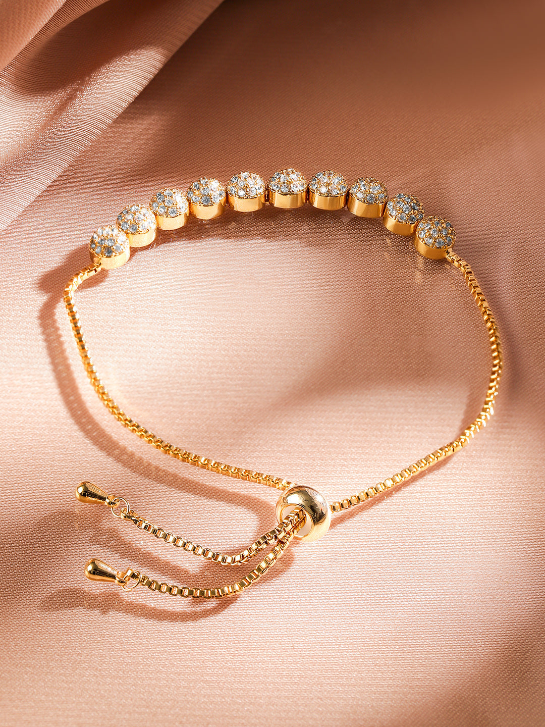 【Rubans】 18K Gold-Plated Cubic Zirconia Adjustable Pull Chain Bracelet｜18Kゴールドメッキ キュービックジルコニア アジャスタブル プルチェーン ブレスレット