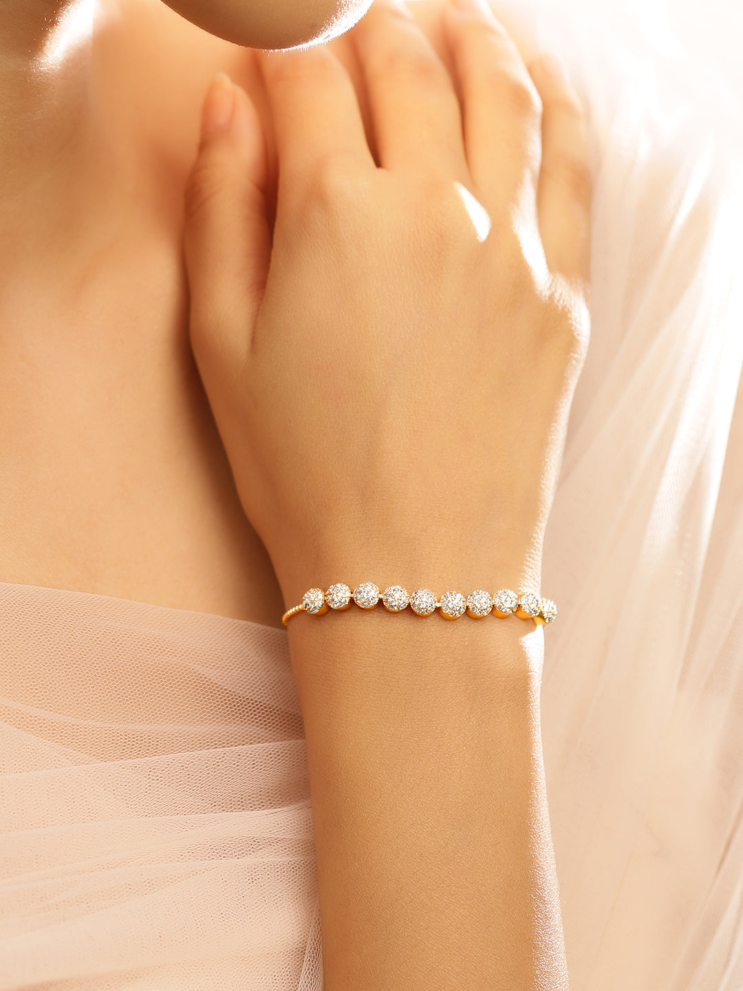 【Rubans】 18K Gold-Plated Cubic Zirconia Adjustable Pull Chain Bracelet｜18Kゴールドメッキ キュービックジルコニア アジャスタブル プルチェーン ブレスレット