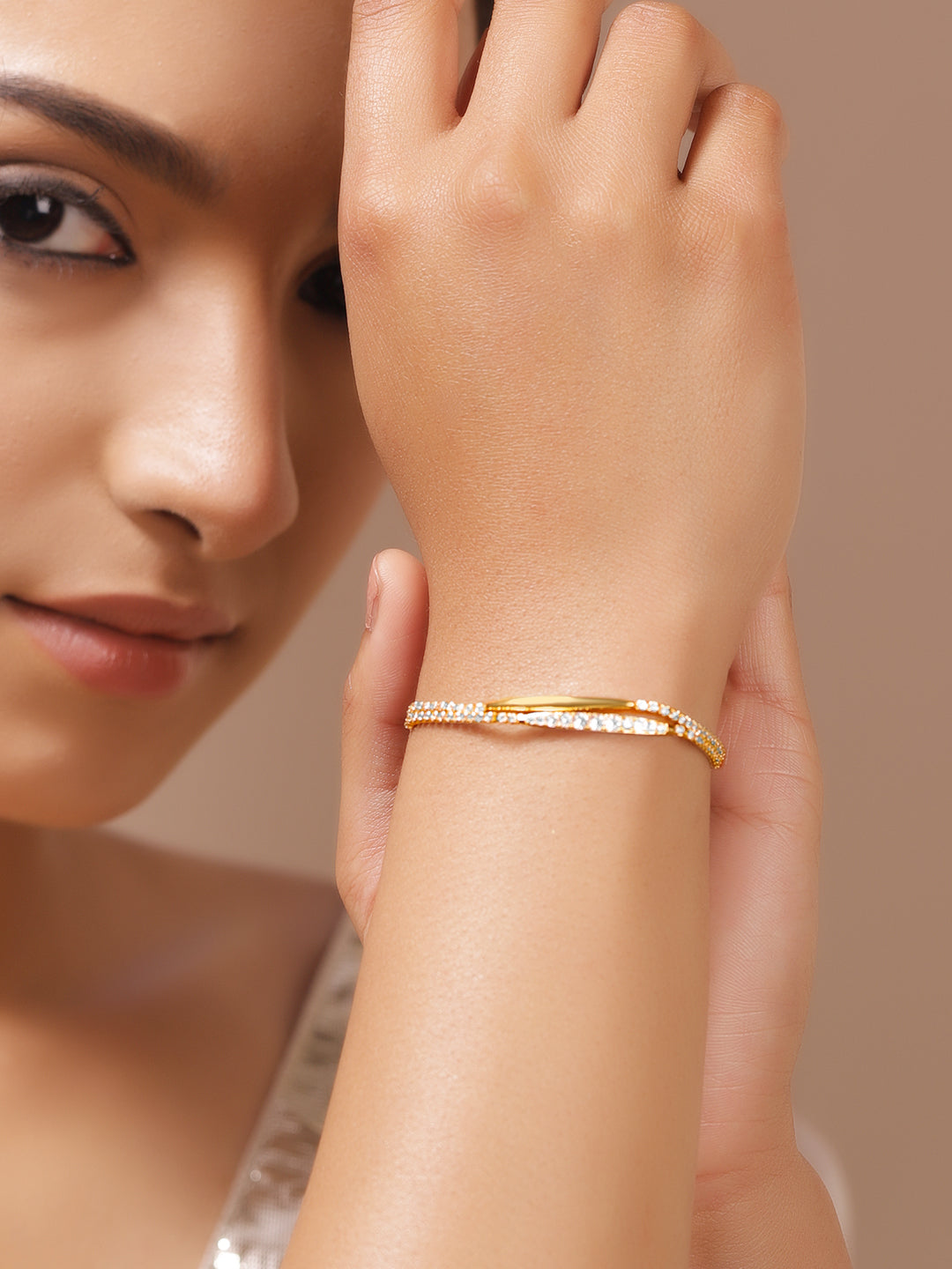 American Diamond Zirconia Gold Chain Bracelet フリーサイズ