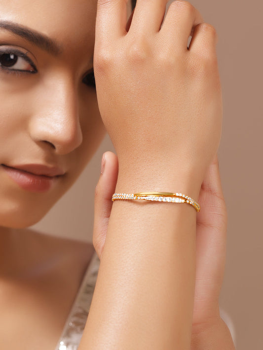 American Diamond Zirconia Gold Chain Bracelet フリーサイズ